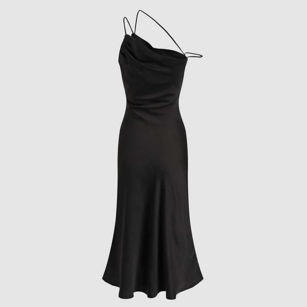 Cider Asymmetrical Solid Black Maxi Dress